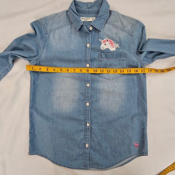 Abercrombie Kids Denim Unicorn Ice Cream Embroidered Button-Up Shirt Girls' 13 - Picture 7 of 9